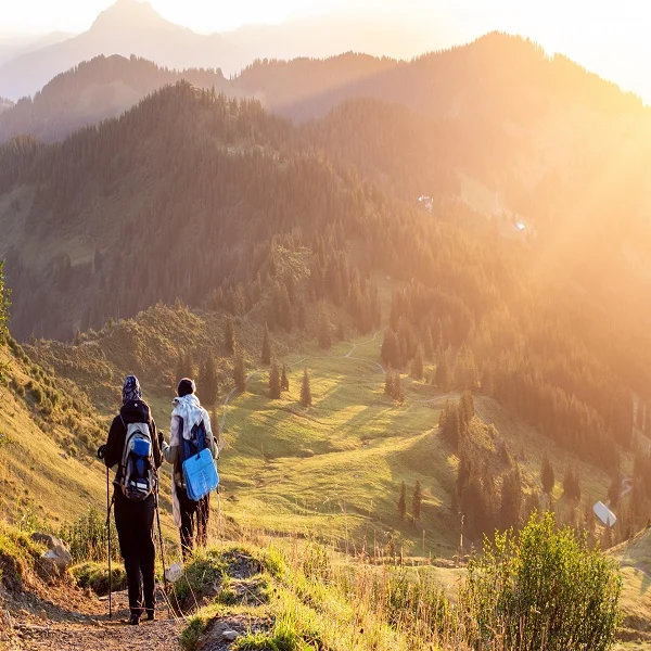 Couple on a hike during sunset